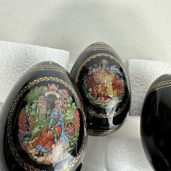Masters of Palekh Russian Porcelain Egg Ruslan & Ludmilla Fairy Tale Set Of 4 - Picture 13 of 16